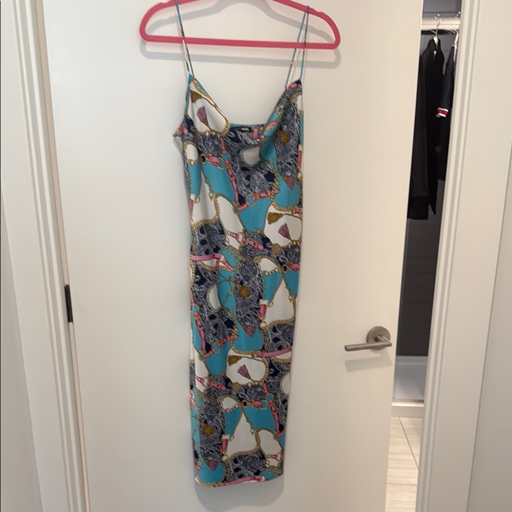Fashion Nova Blue and White Slip Midi Dress